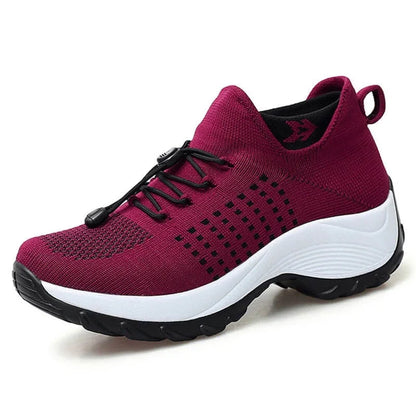 Women's comfort comfort knit sneakers with bungee-lace slip-on design – Red