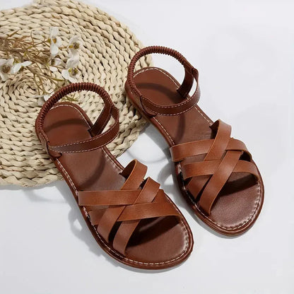 Women's comfort criss-cross sandals with adjustable ankle strap