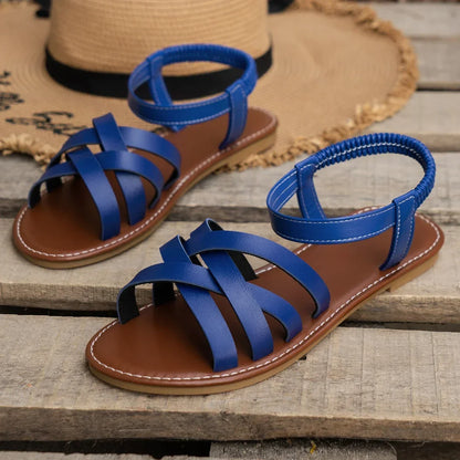 Women's comfort criss-cross sandals with adjustable ankle strap – Blue