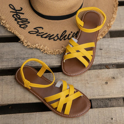 Women's comfort criss-cross sandals with adjustable ankle strap – Yellow