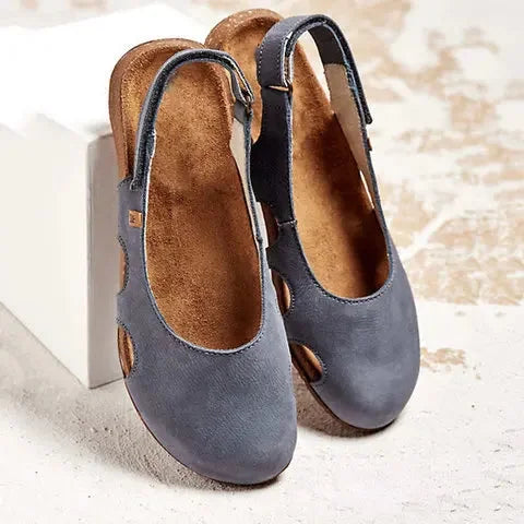 Women's comfort cushioned closed-toe slingback sandals with cut-out sides – Blue