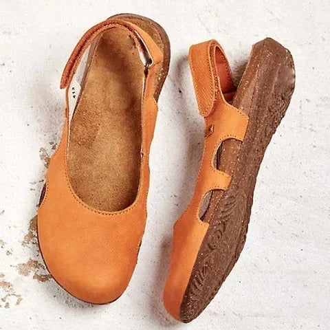 Women's comfort cushioned closed-toe slingback sandals with cut-out sides – Orange