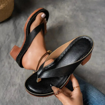 Women's comfort faux-leather platform thong sandals with block-heel