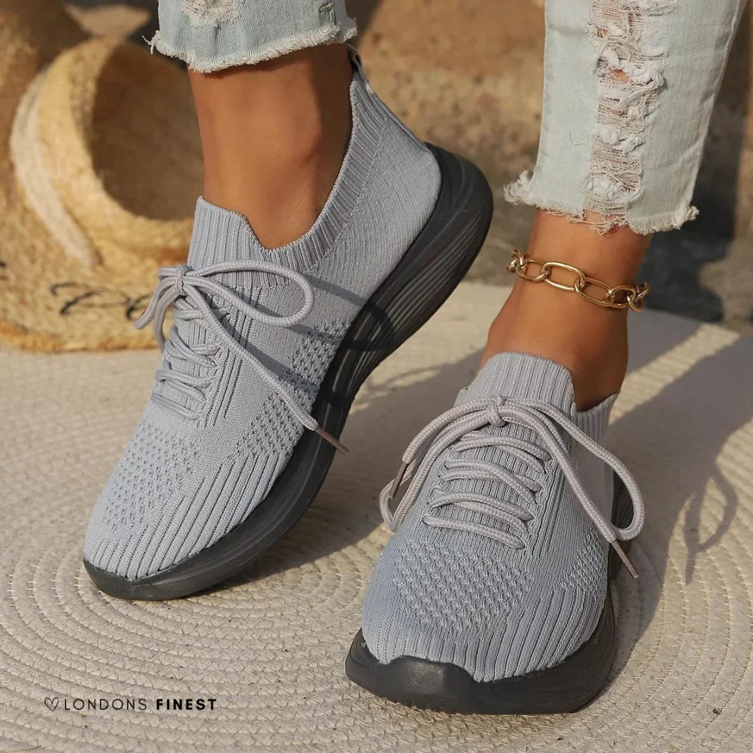 Women's comfort knit lace-up sneakers with sock-like ankle – Grey