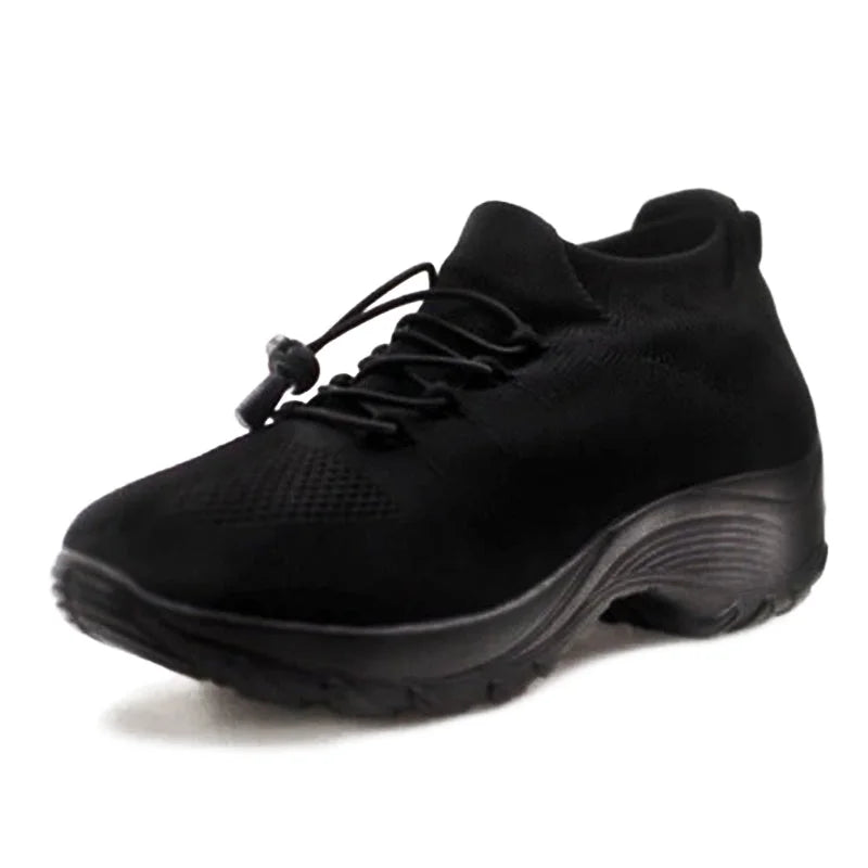 Women's comfort knit slip-on walking shoes with toggle-lace closure – Midnight Black