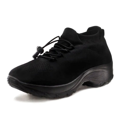 Women's comfort knit slip-on walking shoes with toggle-lace closure – Midnight Black