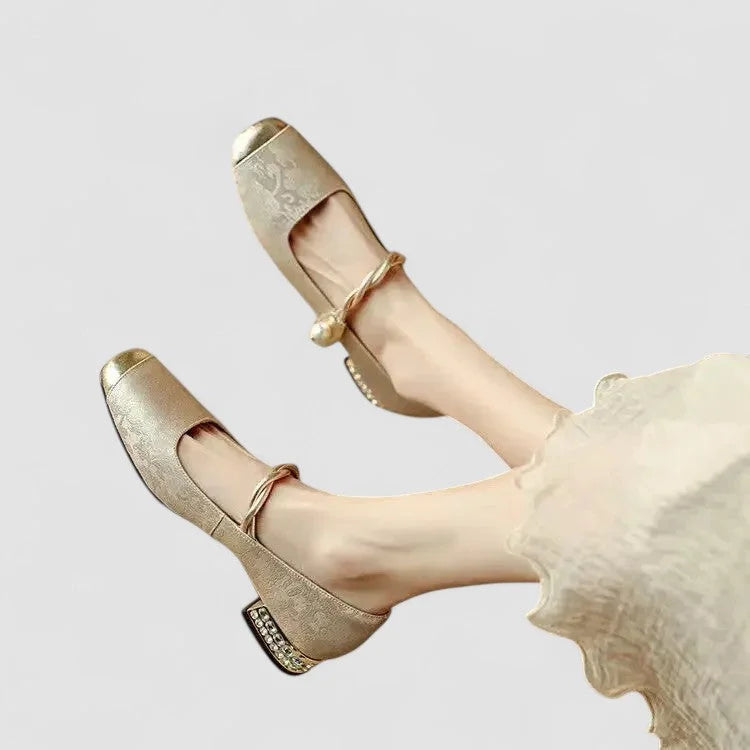 Women's comfort patterned Mary Jane shoes with toe and block heel