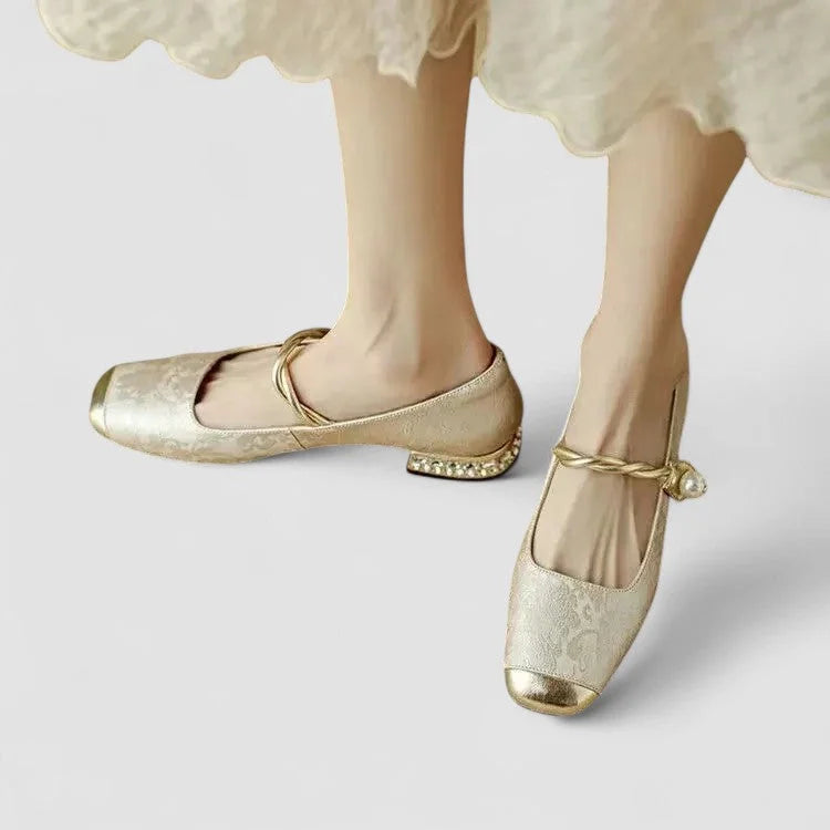 Women's comfort patterned Mary Jane shoes with toe and block heel