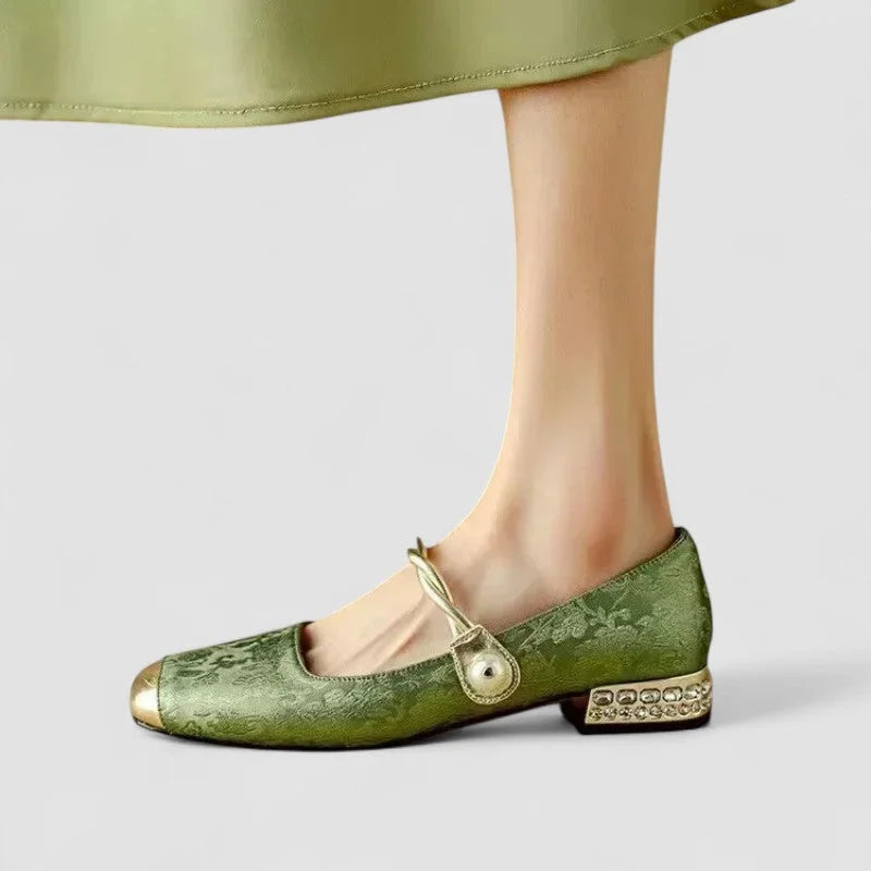 Women's comfort patterned Mary Jane shoes with toe and block heel