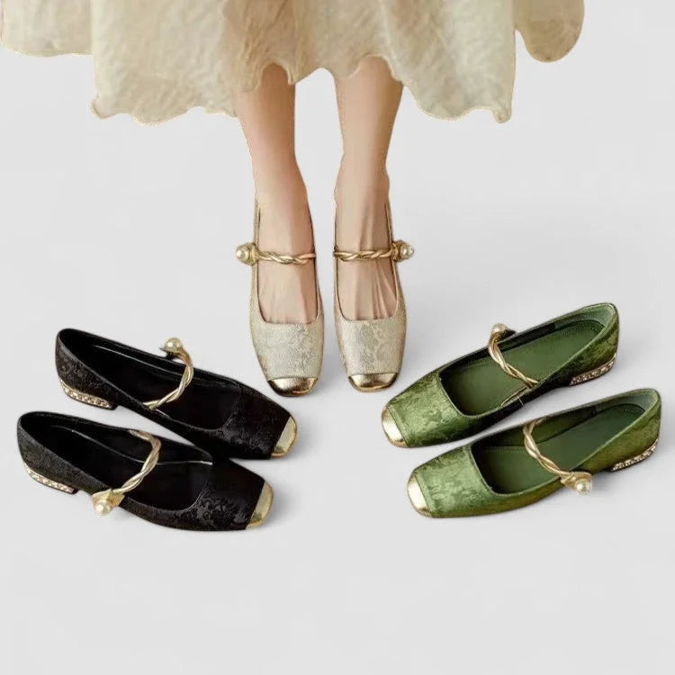 Women's comfort patterned Mary Jane shoes with toe and block heel