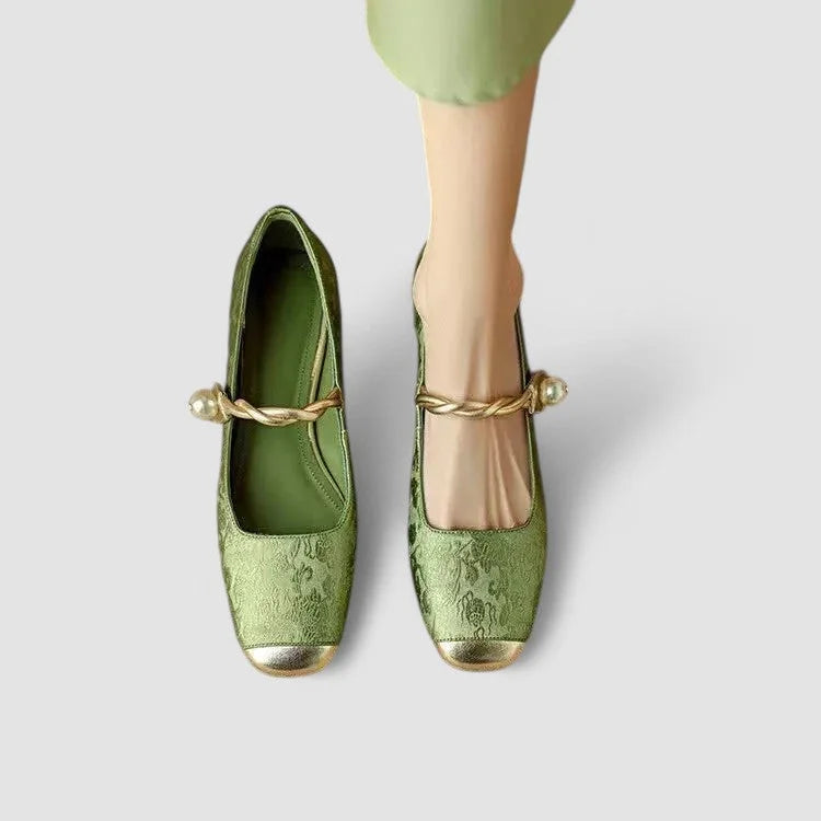 Women's comfort patterned Mary Jane shoes with toe and block heel