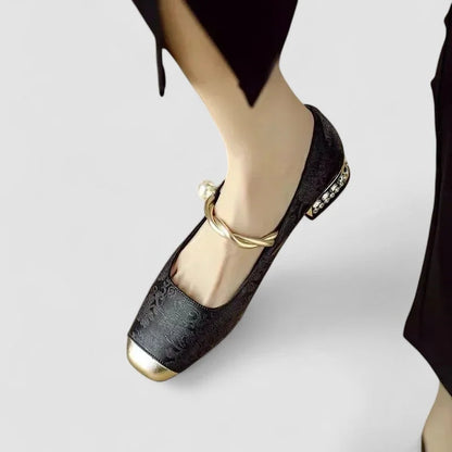 Women's comfort patterned Mary Jane shoes with toe and block heel