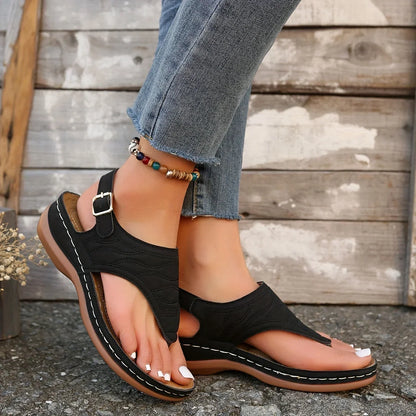 Women's comfort quilted thong sandals with adjustable ankle strap