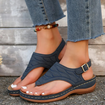 Women's comfort quilted thong sandals with adjustable ankle strap