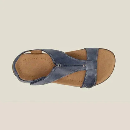 Women's comfort vegan leather open-toe sandals with hook-and-loop T-strap