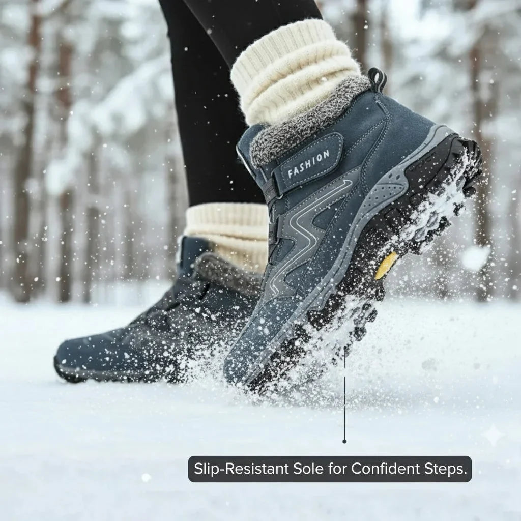 Women's comfort waterproof winter boots with fur-lined collar and strap
