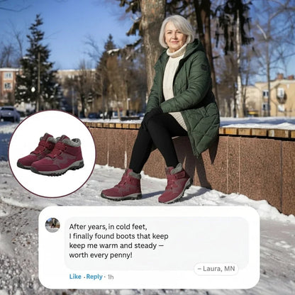 Women's comfort waterproof winter boots with fur-lined collar and strap