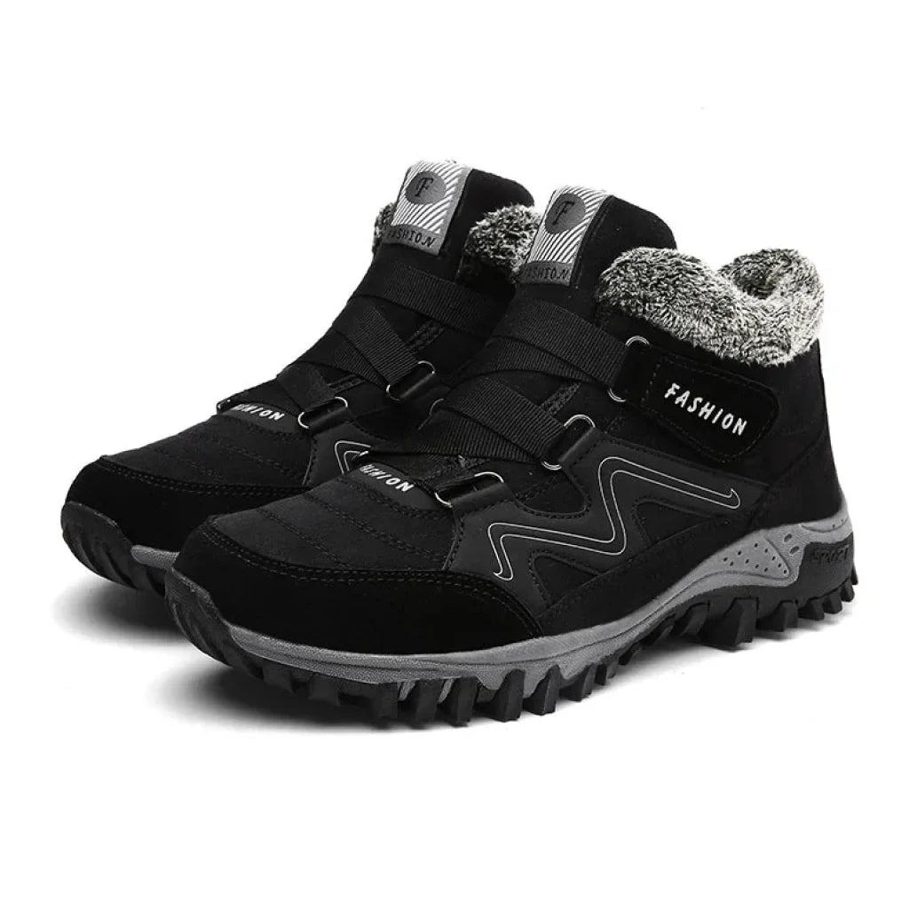 Women's comfort waterproof winter boots with fur-lined collar and strap – Black