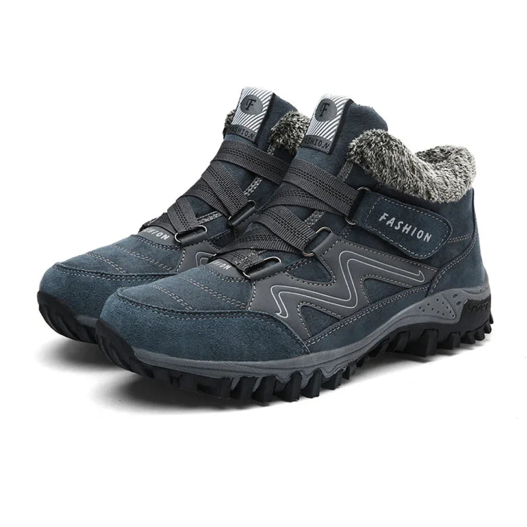 Women's comfort waterproof winter boots with fur-lined collar and strap – Blue