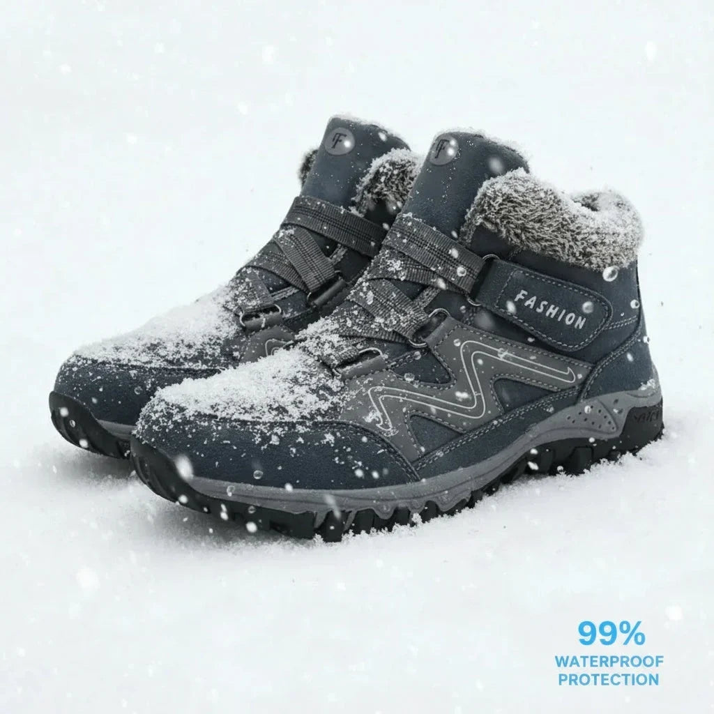 Women's comfort waterproof winter boots with fur-lined collar and strap