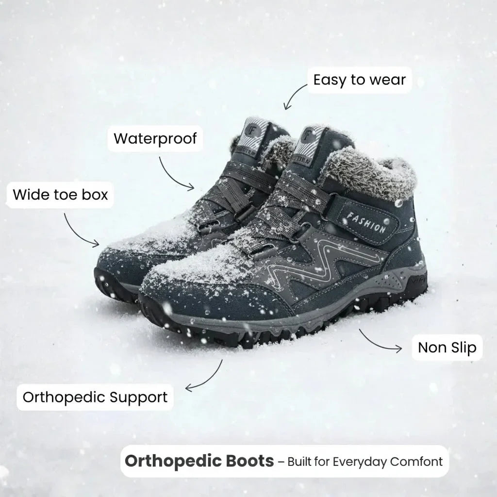 Women's comfort waterproof winter boots with fur-lined collar and strap