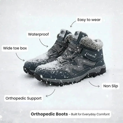 Women's comfort waterproof winter boots with fur-lined collar and strap