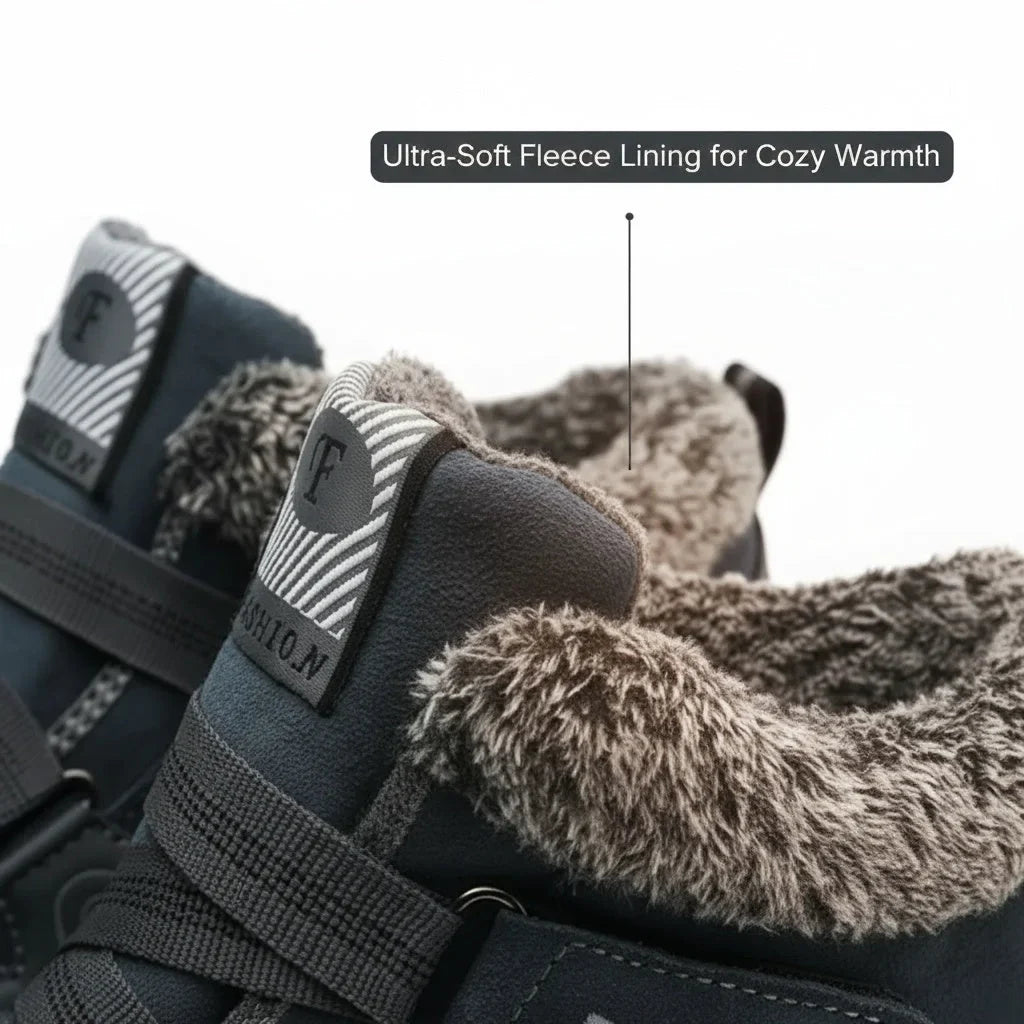 Women's comfort waterproof winter boots with fur-lined collar and strap