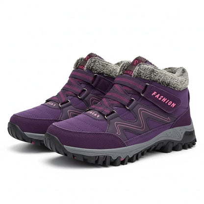 Women's comfort waterproof winter boots with fur-lined collar and strap – Purple