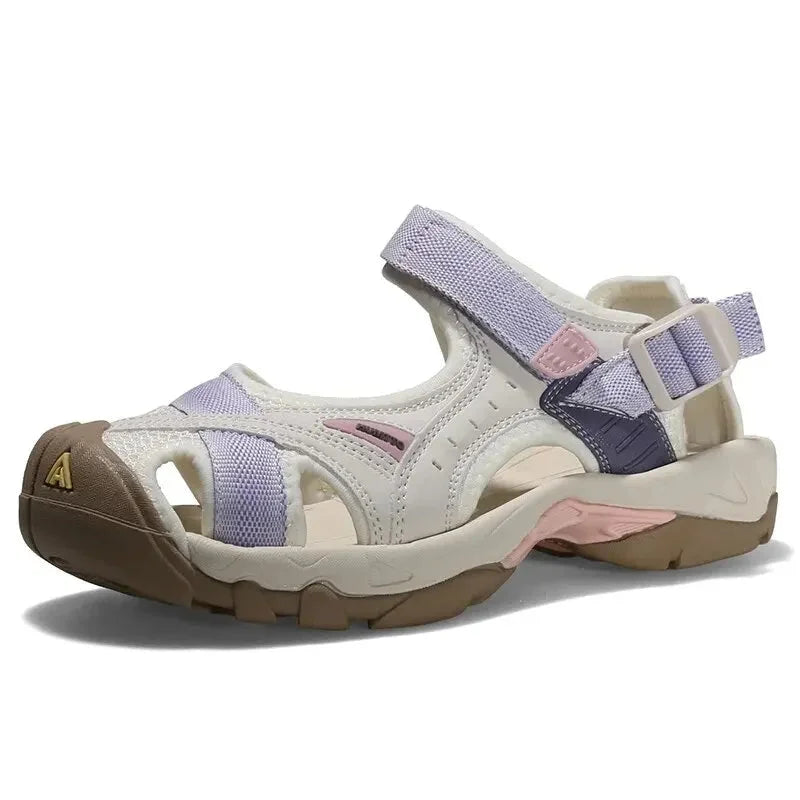 Women's outdoor water-friendly sandals with closed-toe adjustable straps – Purple