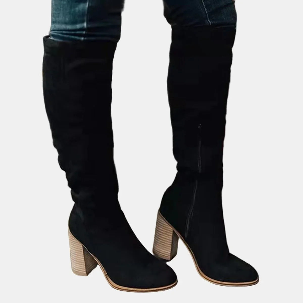 Women's over-the-knee block-heel stretch ankle boots