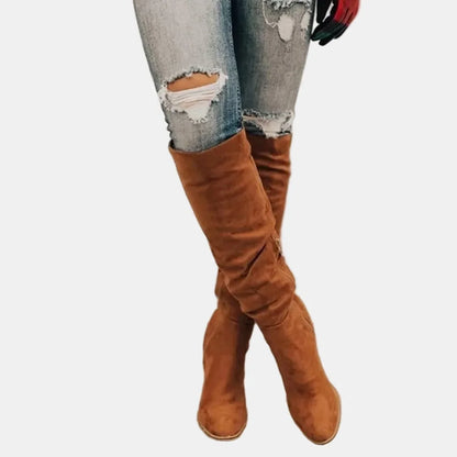 Women's over-the-knee block-heel stretch ankle boots
