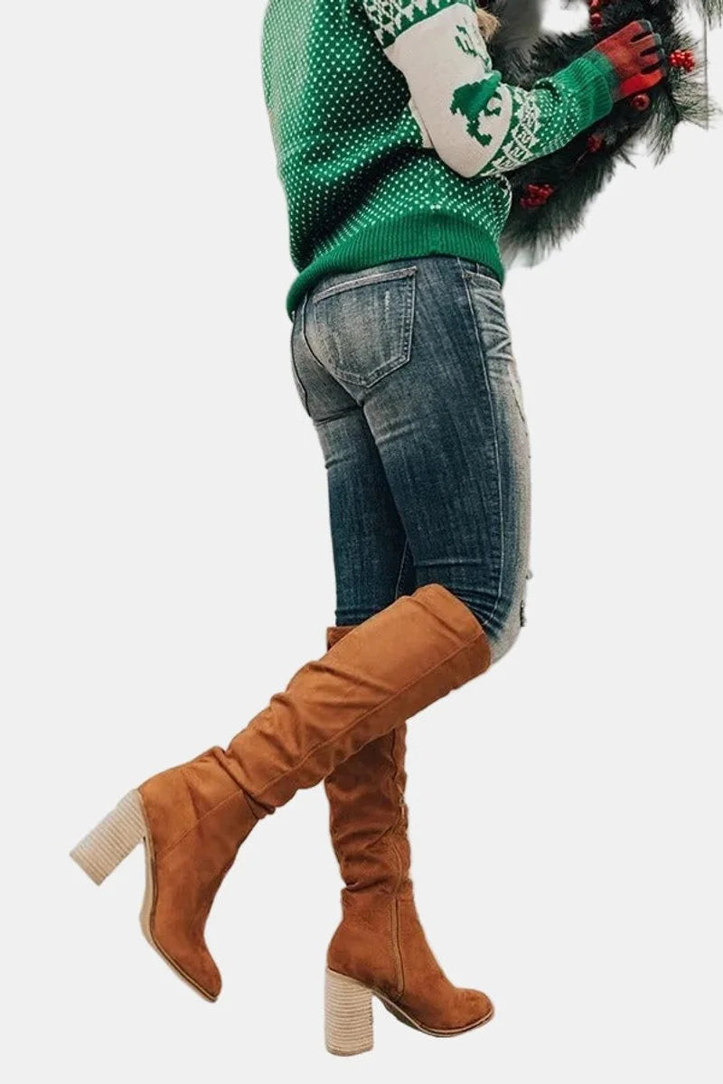 Women's over-the-knee block-heel stretch ankle boots