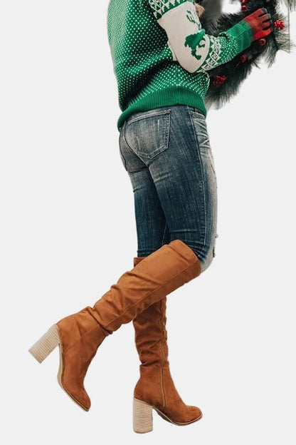 Women's over-the-knee block-heel stretch ankle boots
