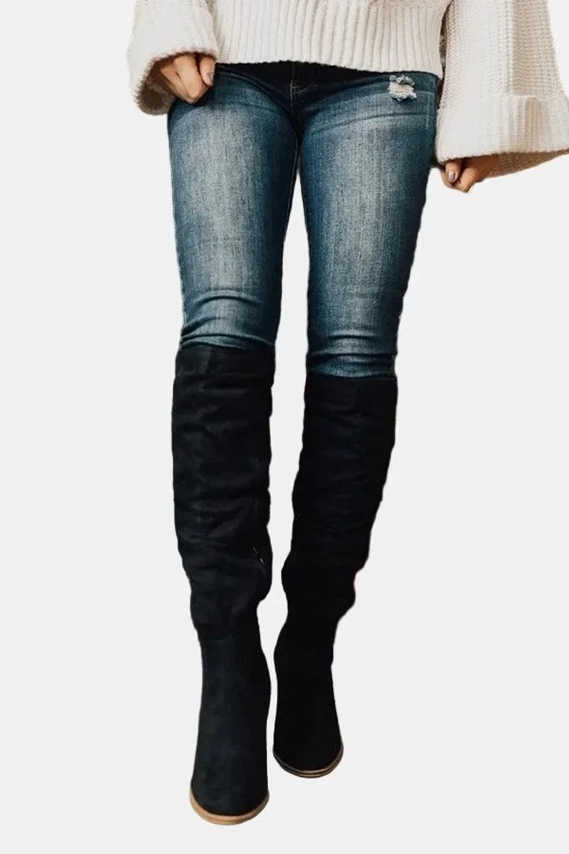 Women's over-the-knee block-heel stretch ankle boots