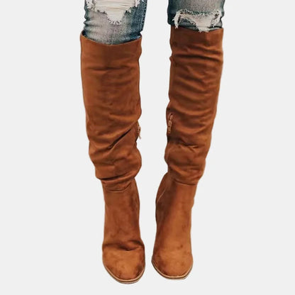 Women's over-the-knee block-heel stretch ankle boots – Brown