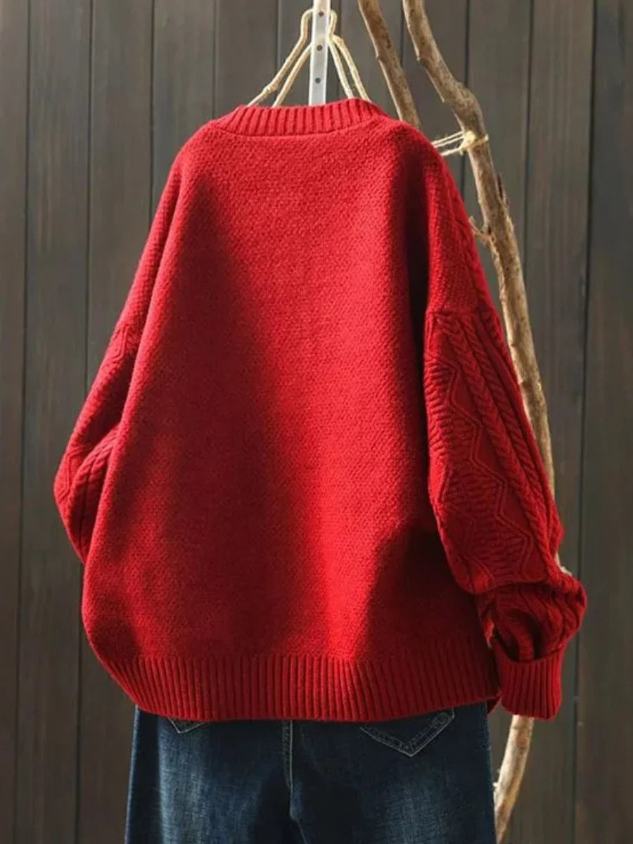 Women's oversized cable-knit button-down cardigan sweater