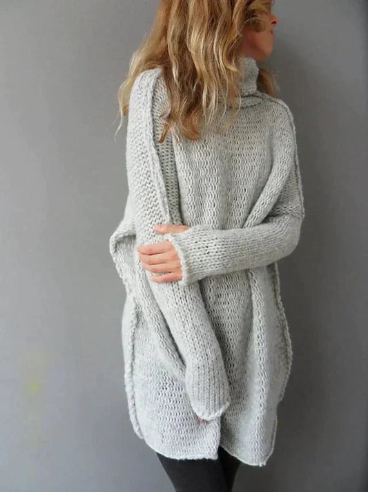 Women's oversized chunky knit turtleneck sweater – Gray