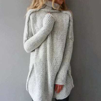Women's oversized chunky knit turtleneck sweater – Gray