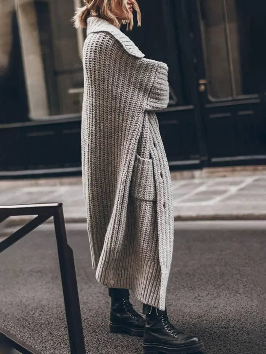 Women's oversized chunky rib-knit longline lapel cardigan