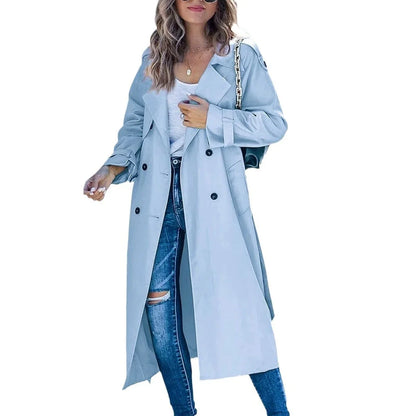 Women's oversized double-breasted belted longline trench coat
