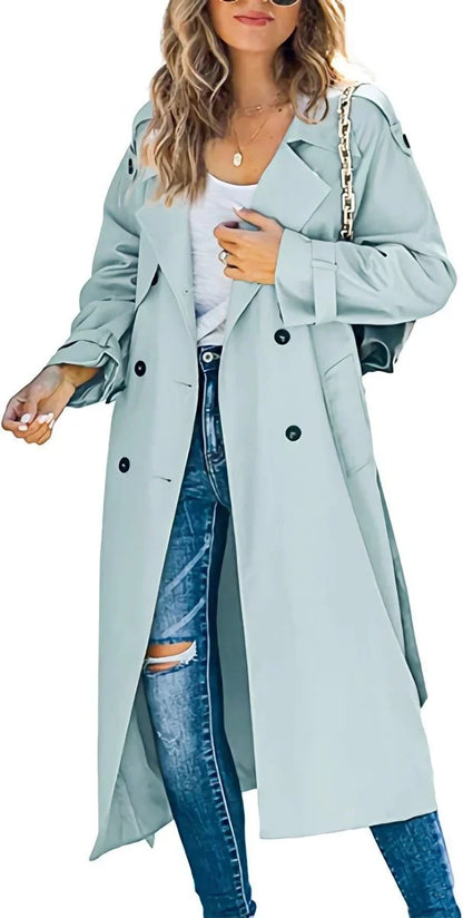 Women's oversized double-breasted belted longline trench coat – Light Green