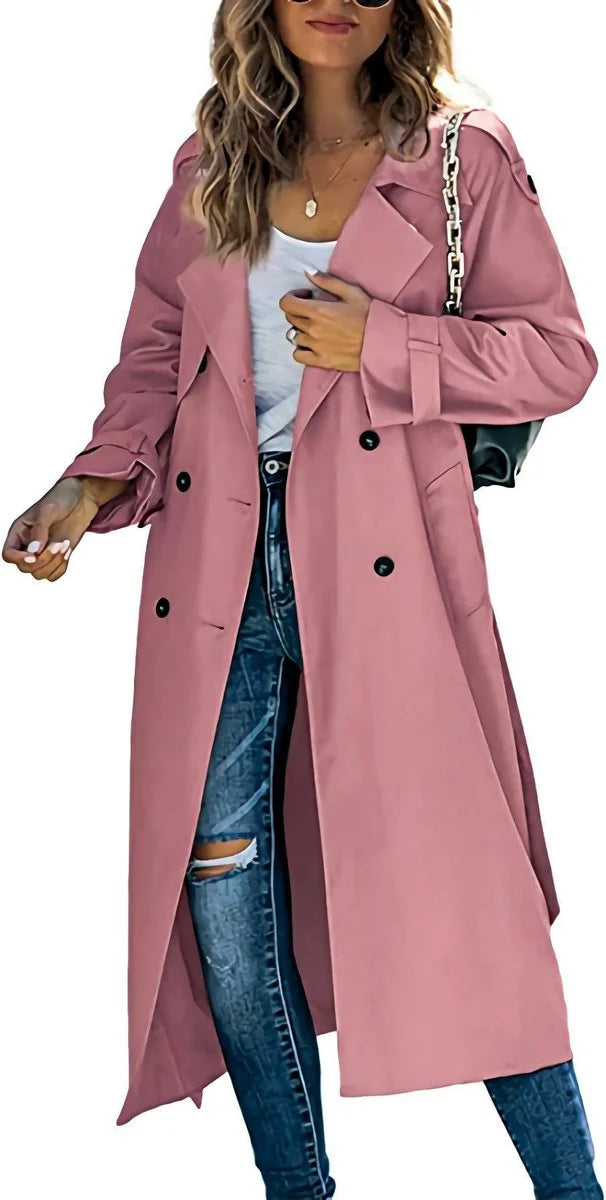 Women's oversized double-breasted belted longline trench coat – Pink