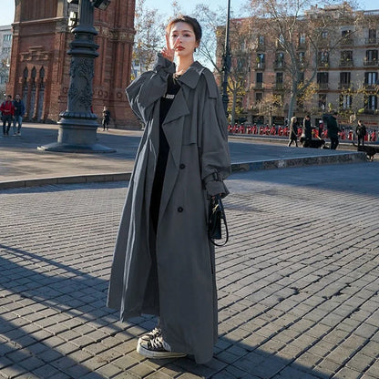 Women's oversized double-breasted long trench coat