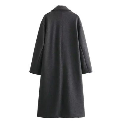 Women's oversized double-breasted wool coat with wide lapel design