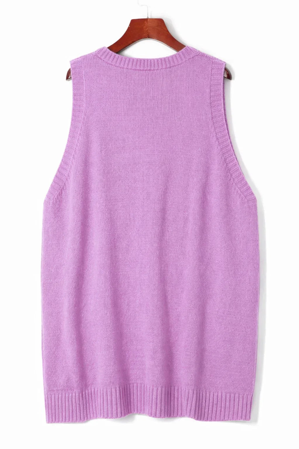 Women's oversized knit vest with V-neck sleeveless tunic length and patch pockets