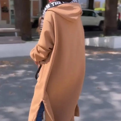 Women's oversized long hooded zip-up coat