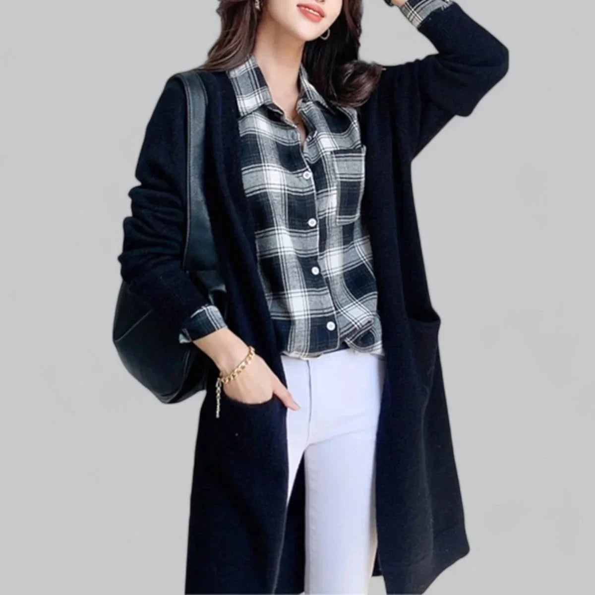 Women's oversized long open-front knit cardigan
