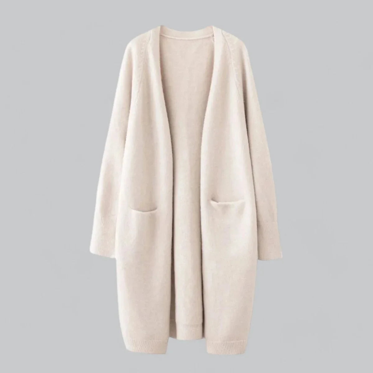 Women's oversized long open-front knit cardigan – Beige