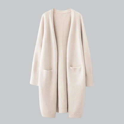 Women's oversized long open-front knit cardigan – Beige