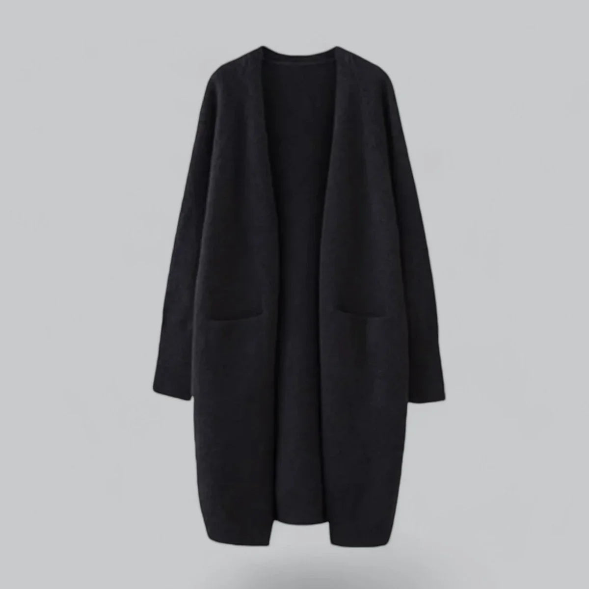 Women's oversized long open-front knit cardigan – Black